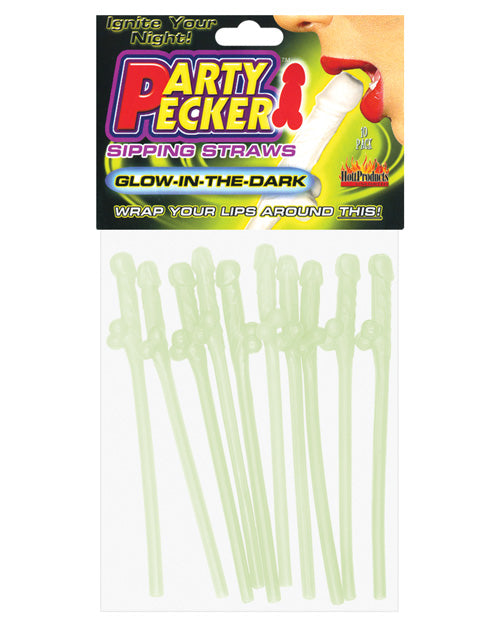 Party Pecker Sipping Straws - Glow-in-the-dark Pack Of 10
