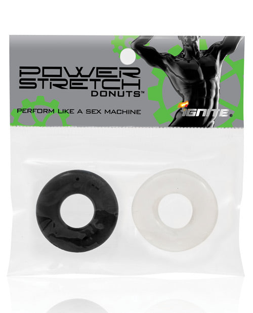 Ignite Power Stretch Donut Cock Ring - Clear-black Pack Of 2