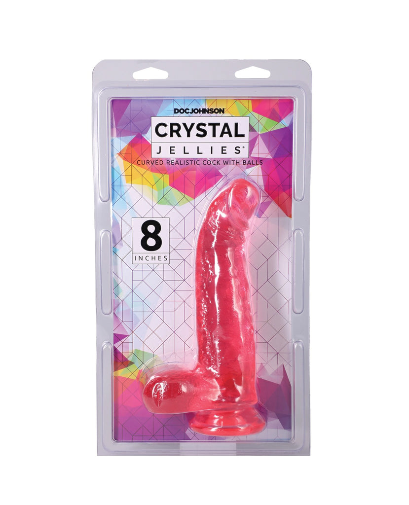 Crystal Jellies 8" Curved Realistic Cock w/Balls - Pink
