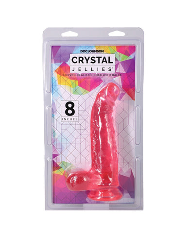 Crystal Jellies 8" Curved Realistic Cock w/Balls - Pink