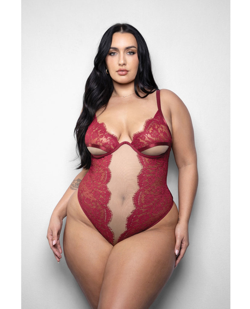 Elusive Anya Lace & Mesh Teddy w/Underwire Cups - Red 3X/4X