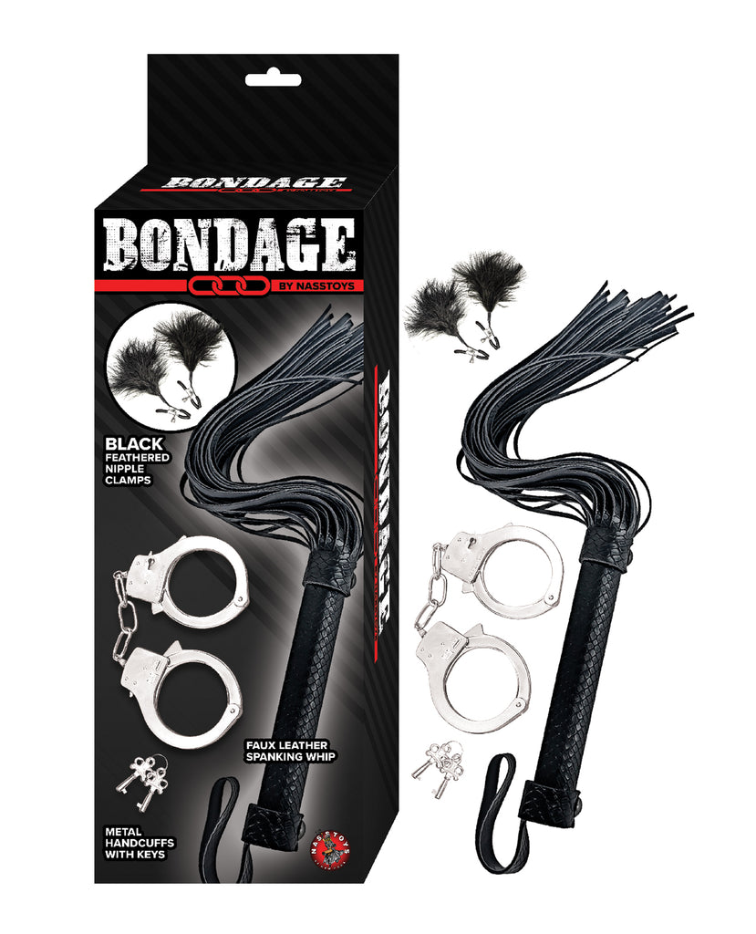 Bondage by Nasstoys Whip & Cuff Set  - Black