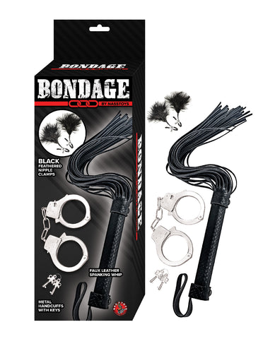 Bondage by Nasstoys Whip & Cuff Set  - Black