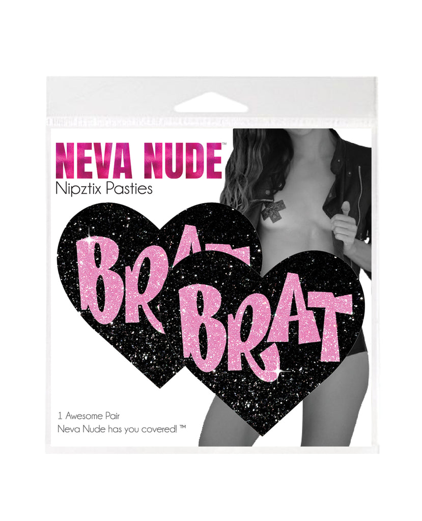 Neva Nude Brat Glitter Heart Pasties - Black/Pink O/S