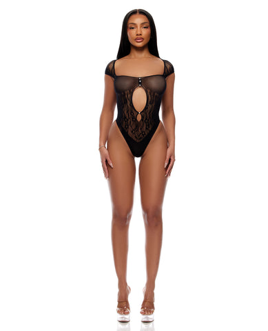 Cross Your Mind Seamless Teddy w/Rhinestone Accents - Black O/S