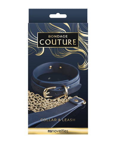 Bondage Couture Vinyl Collar and Leash - Blue
