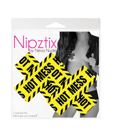Neva Nude Blacklight Hot Mess X Pasties - Black/Yellow O/S