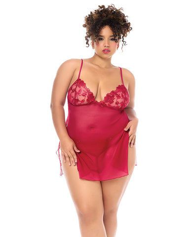 Luxe Babydoll w/Adjustable Straps & G-String - Red 1X/2X