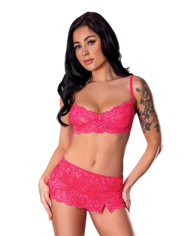 Get It Girl Lace Bra w/Skirt & Thong - Pink S/M