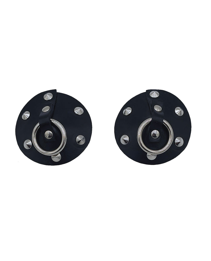 Rouge Leather Studded Nipple Covers - Black