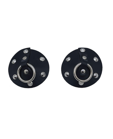 Rouge Leather Studded Nipple Covers - Black