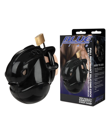 Full Restraint Silicone Cock & Balls Chastity Device - 100% Coverage Black
