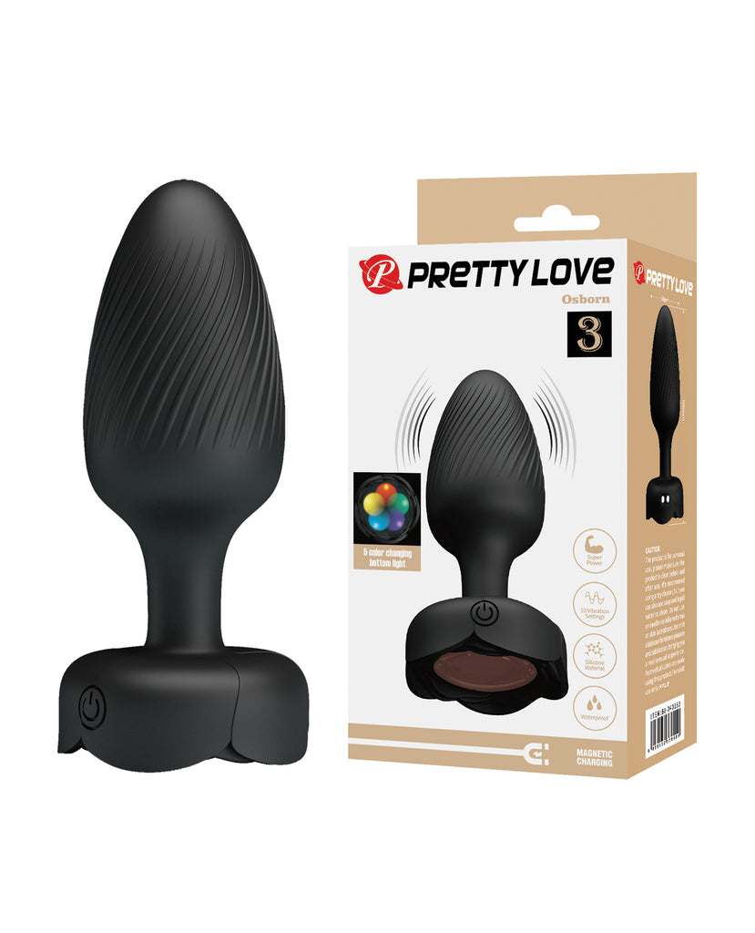 Pretty Love Osborn Medium Butt Plug w/Multi Color Bottom Light - Black