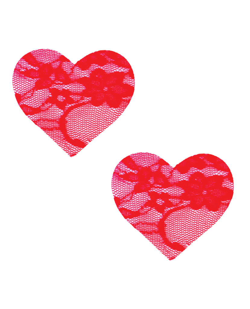 Neva Nude Lace Heart Pasties - Red O/S