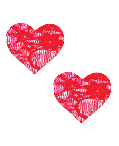 Neva Nude Lace Heart Pasties - Red O/S