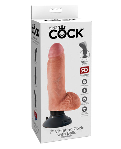 King Cock 7" Vibrating Cock w/Balls - Flesh