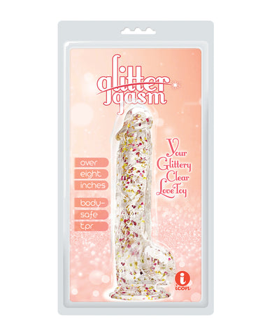 Glittergasm 8.5" Ballsy Dildo - Red/Gold/Orange