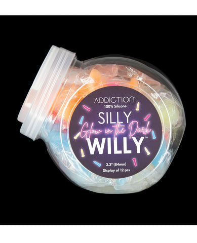 Addiction Silly Willy 3.3" Glow in the Dark Dildo Fishbowl - Asst. Glow in the Dark Display of 12