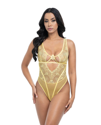 Tiana Scallop Lace & Mesh Underwire Teddy - Pale Banana L/XL