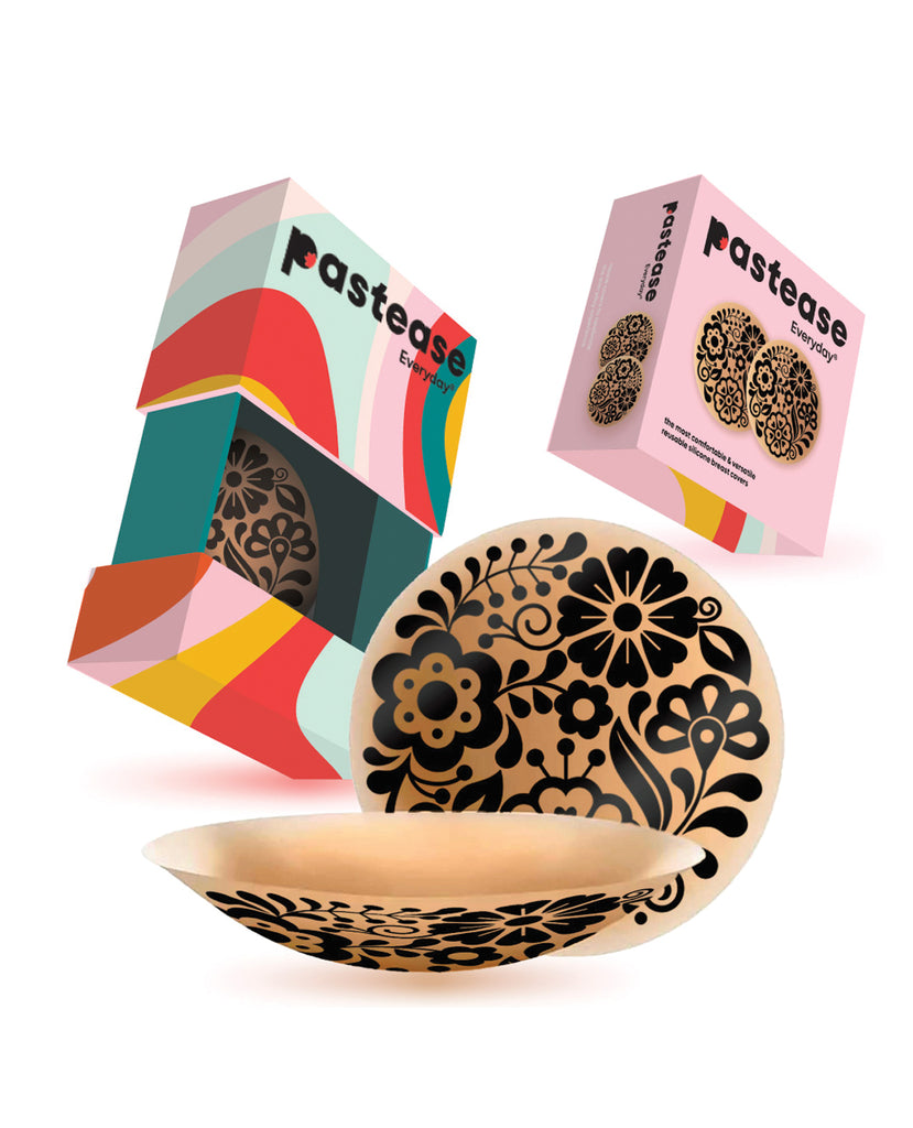 Pastease HALOS Silicone Floral Nipple Covers w/Travel Box - Bloom D+ Cup 10 or More Uses