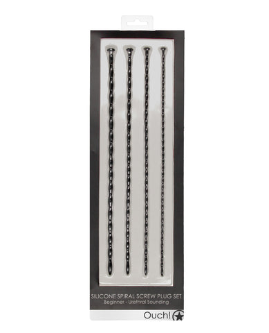 Shots Ouch Beginner's Urethral Sounding Silicone Spiral Screw Plug Set - Black