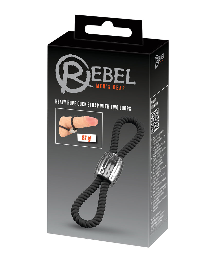 Rebel Two Loop Heavy Rope Cock Lasso - Black