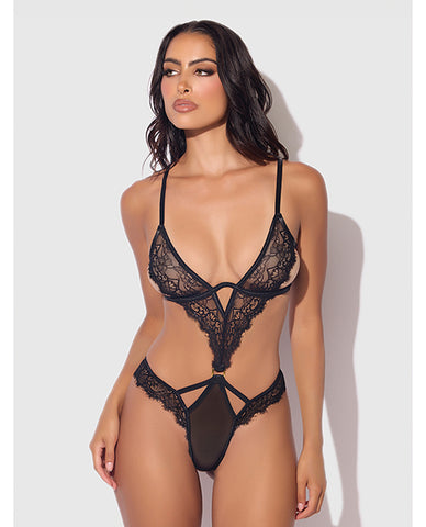 Nadia Lace & Mesh Cutout Teddy - Black MD