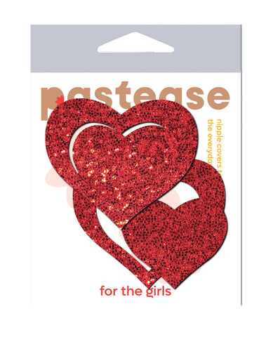 Pastease Glitter Peek a Boob Hearts - Red O/S