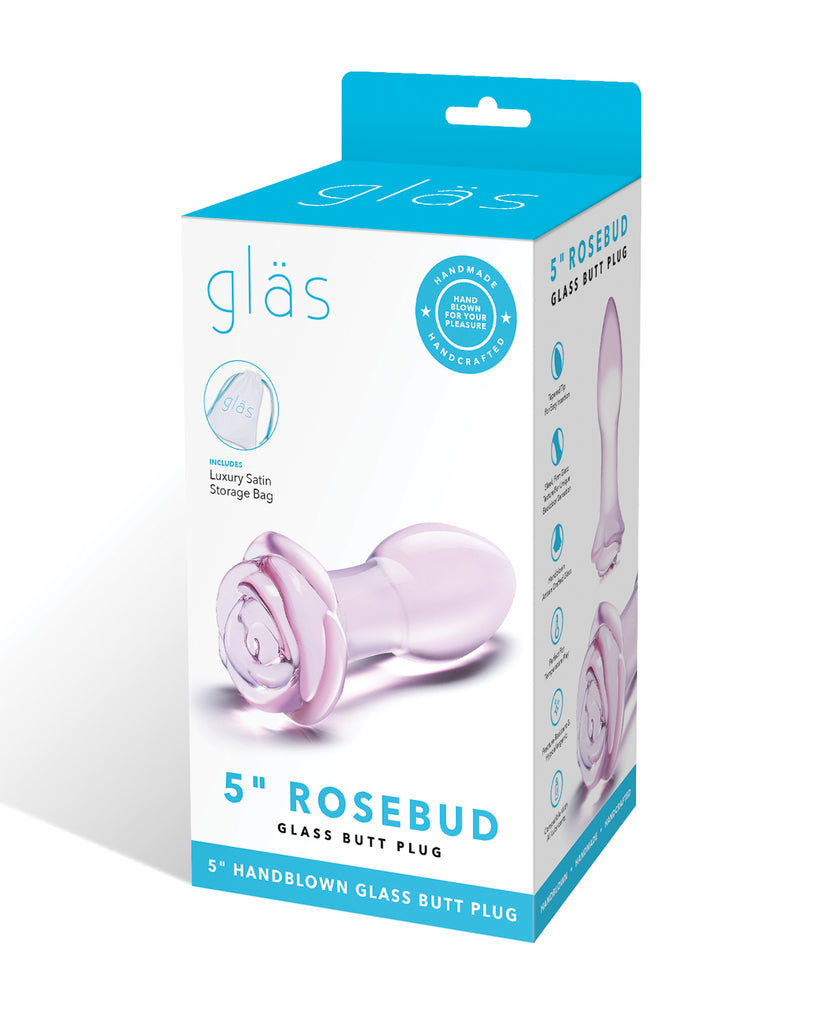 Glas 5" Rosebud Glass Butt Plug - Pink