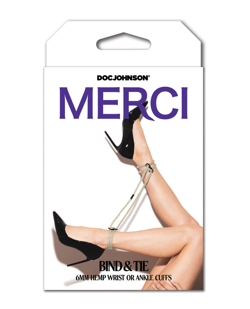 Merci Hogtie - Bind & Tie Wrist or Ankle Cuffs - 6 mm Hemp - Black
