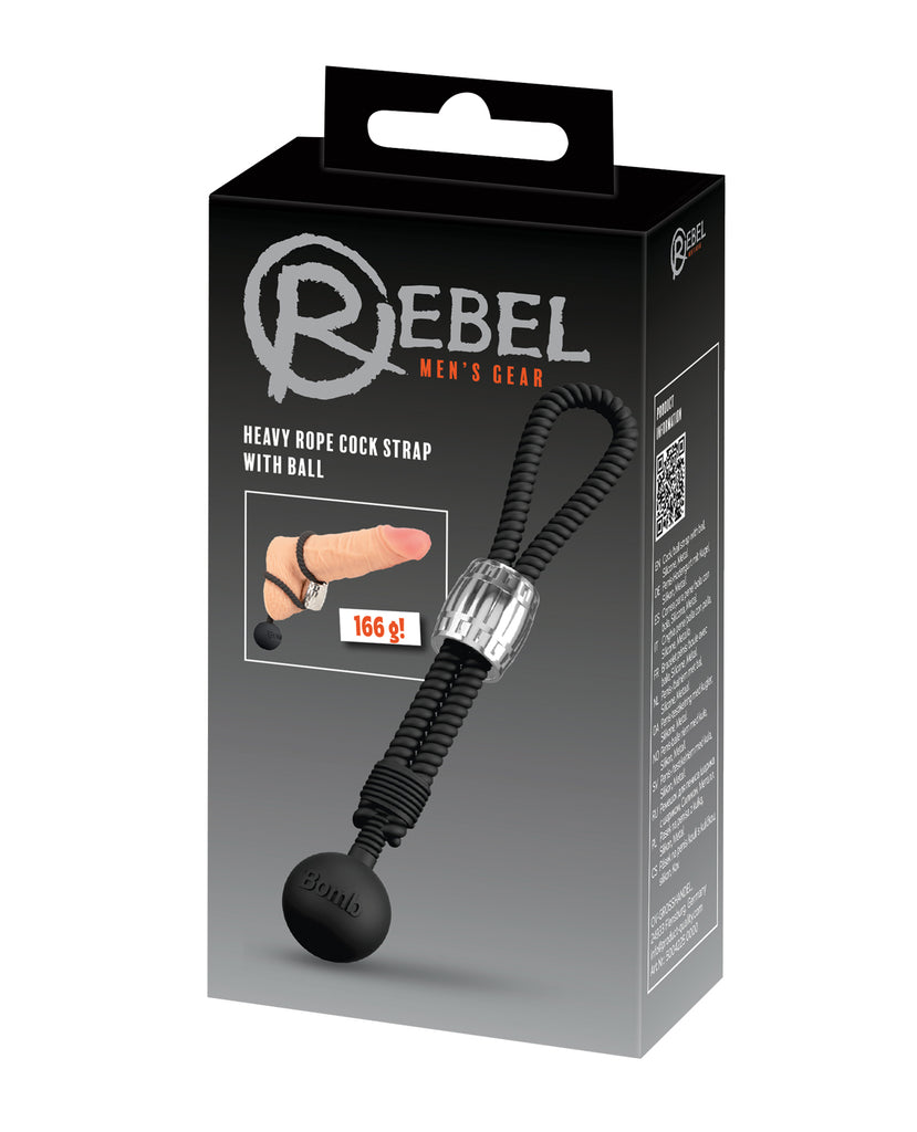 Rebel Heavy Rope Cock Lasso w/Ball - Black