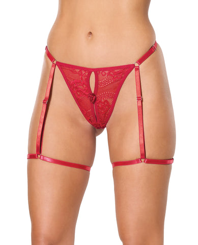 Lace Thong w/Garters and Bow Detail - Red LG