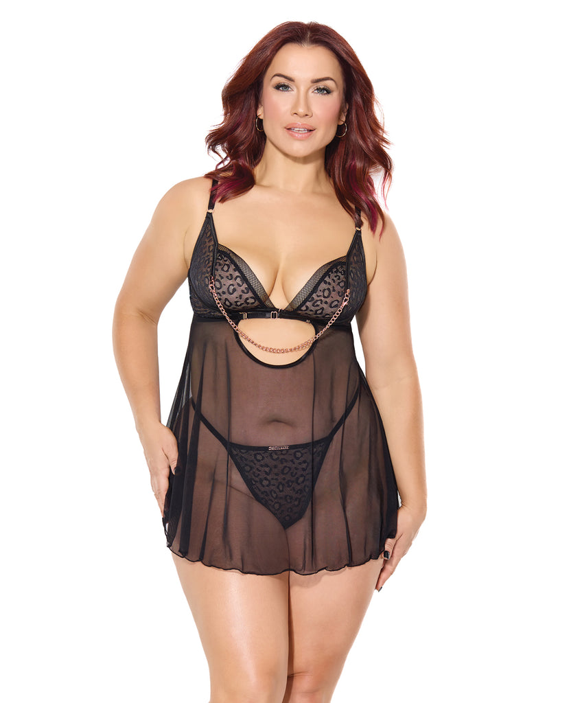 Pleasure Collection Feline Fatale Babydoll & G-String 2 pc Set - Black QN