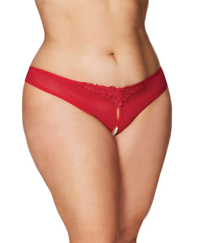 Crotchless Thong w/Pearls Red 3X/4X