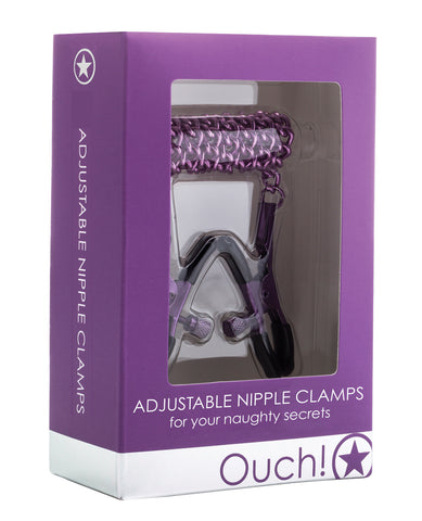 Shots Ouch Adjustable Nipple Clamps w/Chain - Purple