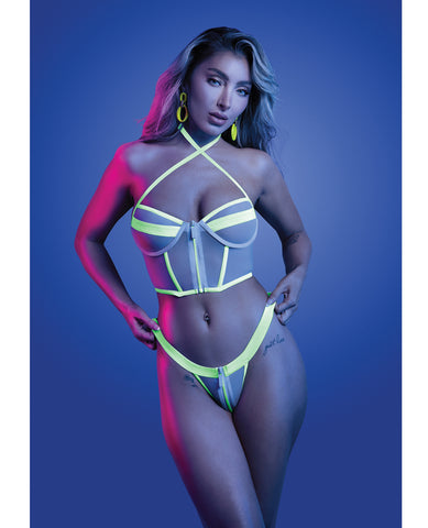 Supernatural Glow-in-the-Dark Zipper Bralette & Thong - White M/L