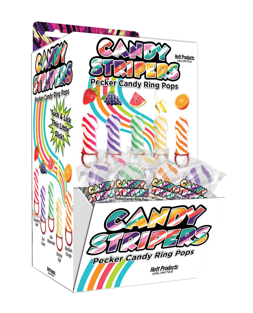 Candy Stripers Pecker Candy Ring Pop Display - 5 Assorted Flavors, Display of 36