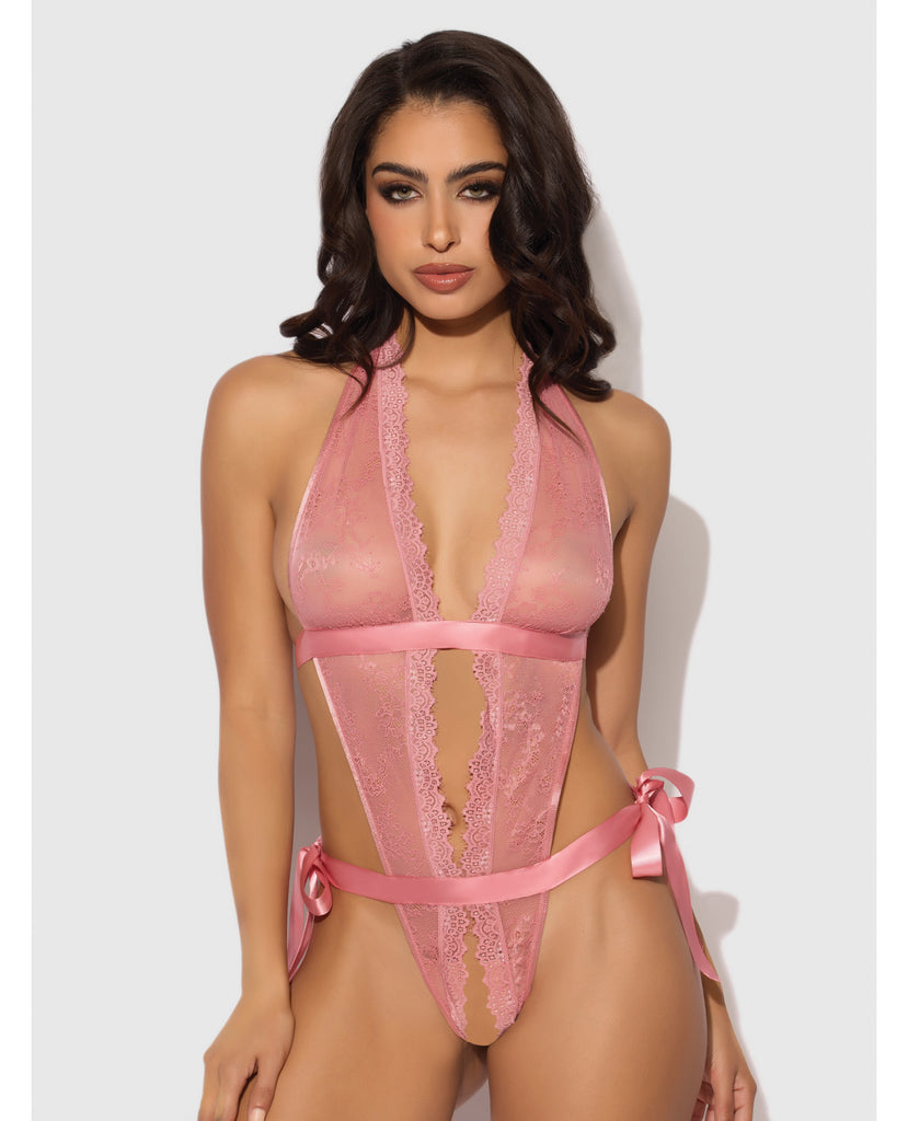 Kiki Lace & Satin Drop Off Teddy - Rose LG