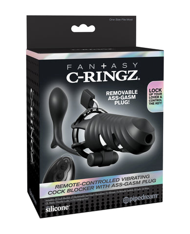 Fantasy C-Ringz Remote Controlled Vibrating Cock Blocker w/Ass-Gasam Plug - Black
