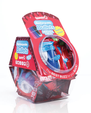 Screaming O Rechargeable Bullets Candy Bowl - Asstd. Colors Display of 24