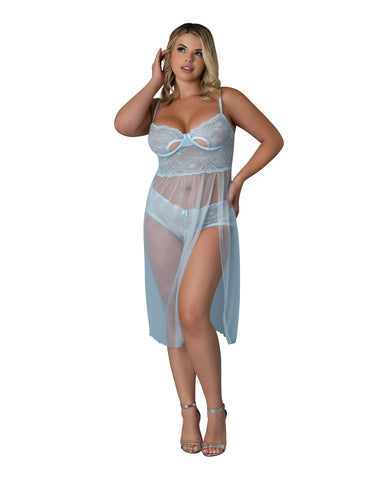 Blue Sky Long Chemise & Boy Short Panty - Light Blue QN