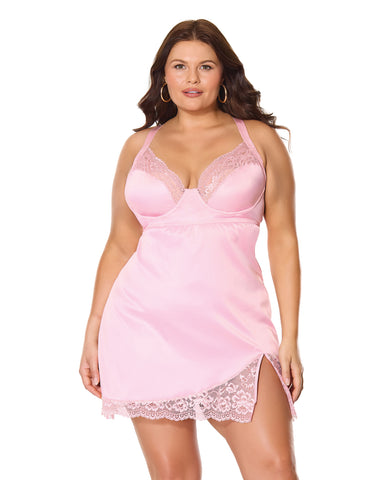 Kissed by Satin Underwire Chemise - Pink 1X/2X
