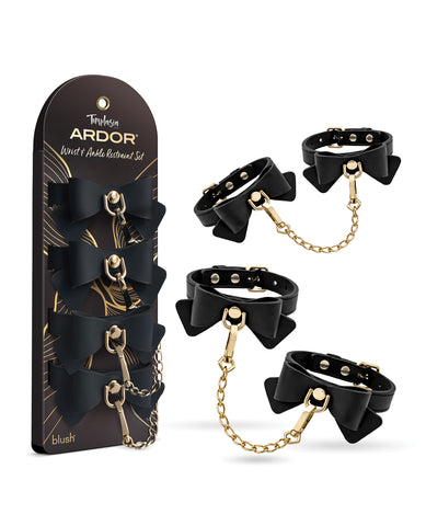 Blush Temptasia Ardor Wrist & Ankle Restraints w/Bow - Black