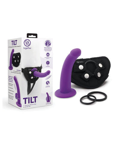 Together Tilt 6.5” Vibrating Silicone Dildo & Harness Set