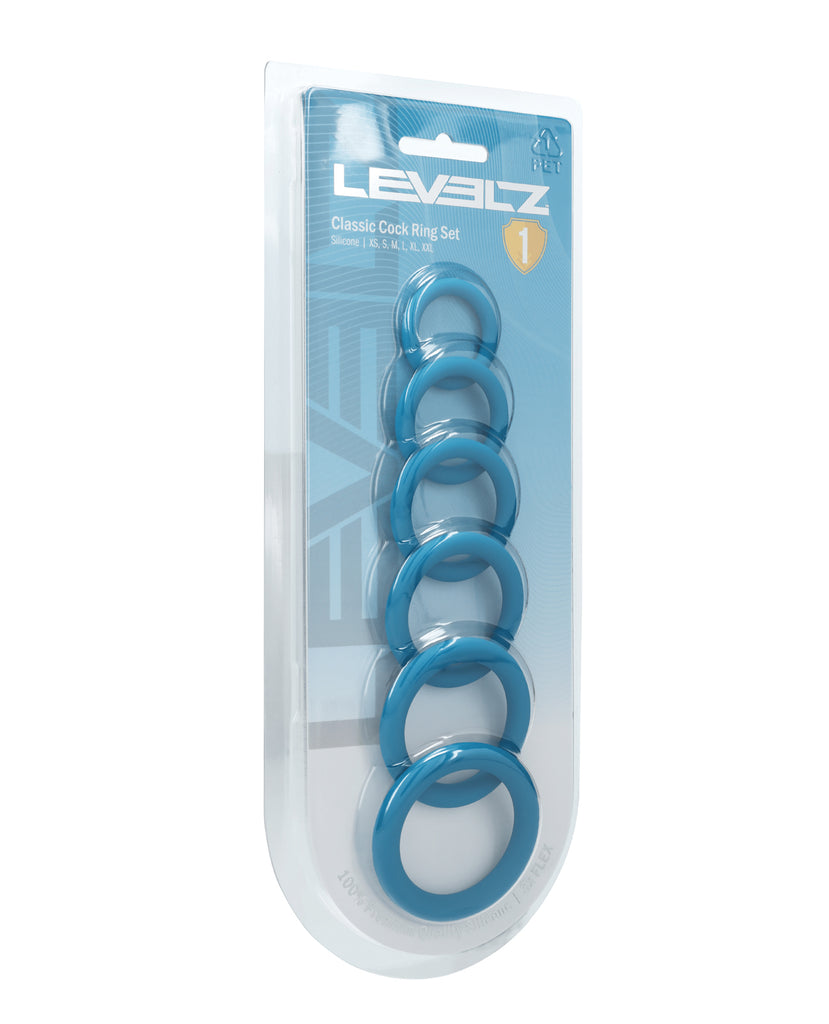 Shots Levelz Classic Silicone Cock Ring Set of 6 All Sizes - Teal