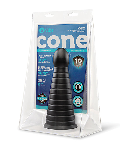b-Vibe Cone 10" Tapered & Ribbed Dildo w/Suction Cup