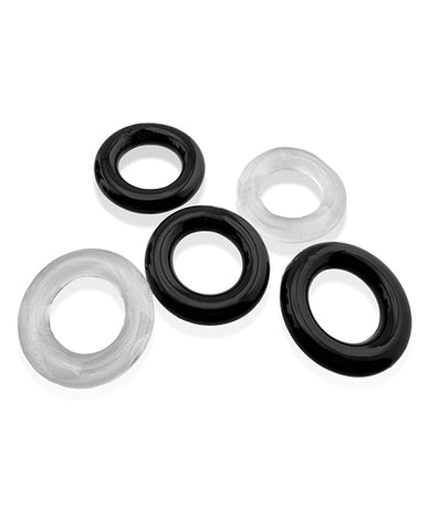 Hunky Junk Jacker 5 Pack Cockring - Clear/Black