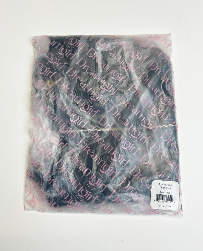 Embroidered Stretch Faux Leather and Mesh Chemise - Black MD