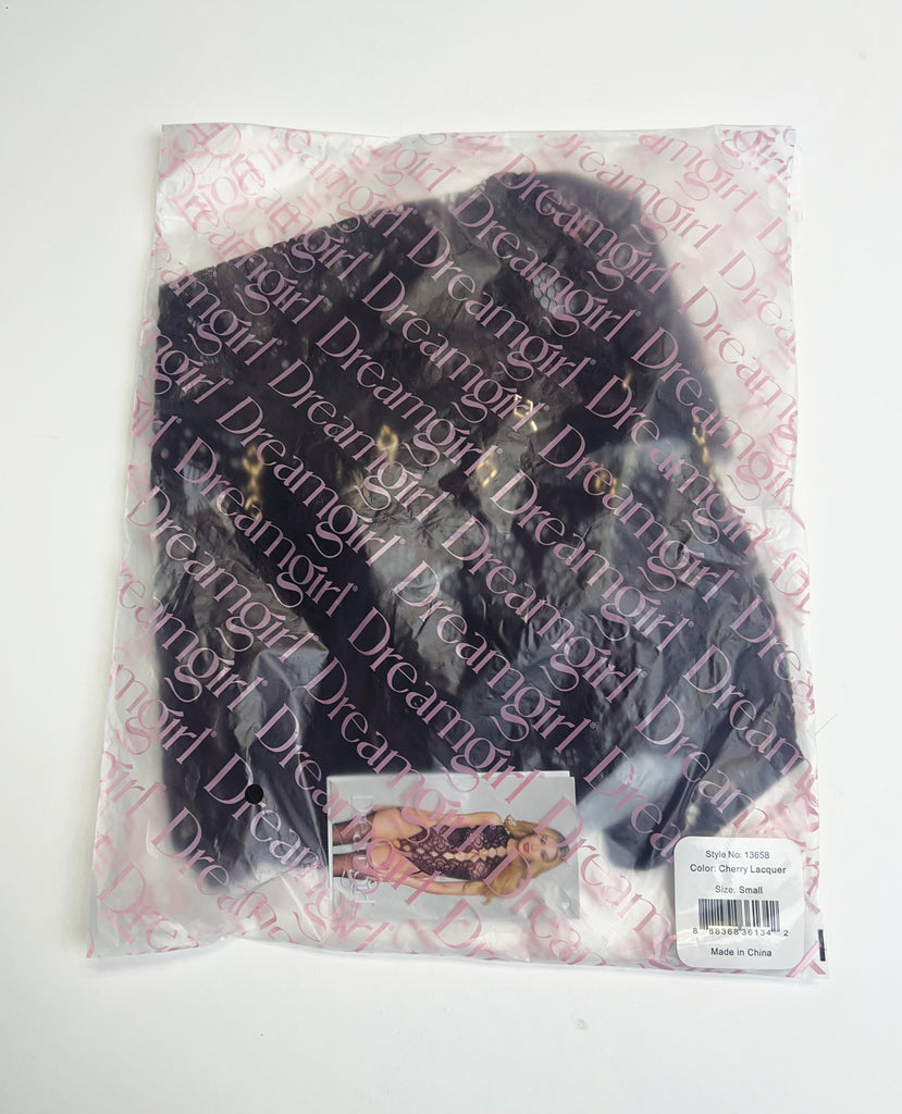 Mosaic Lace Open Crotch Garter Teddy - Cherry Lacquer XL