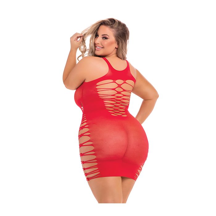 Pink Lipstick Back 2 Basixxx Hi Neck Dress Red 1X-3X